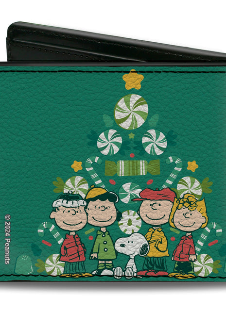Bi-Fold Wallet - Peanuts Holiday Christmas Tree Group Pose Greens