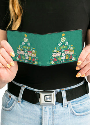 Bi-Fold Wallet - Peanuts Holiday Christmas Tree Group Pose Greens
