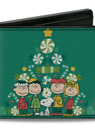 Bi-Fold Wallet - Peanuts Holiday Christmas Tree Group Pose Greens