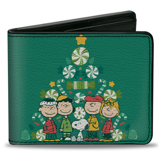 Bi-Fold Wallet - Peanuts Holiday Christmas Tree Group Pose Greens