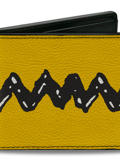 Bi-Fold Wallet - Peanuts Charlie Brown Zig Zag Stripe Yellow/Black