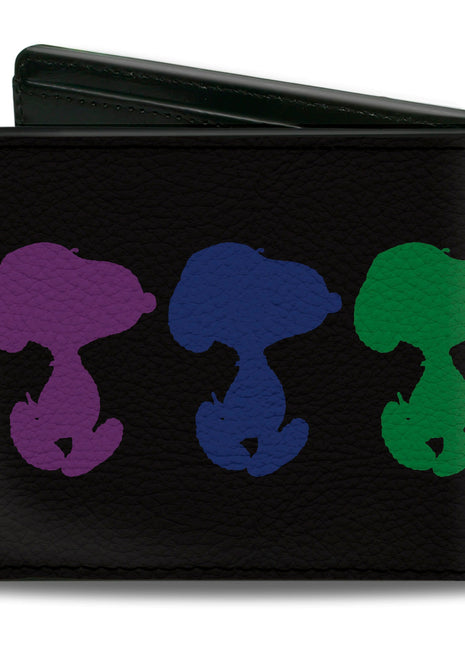 Bi-Fold Wallet - Peanuts Snoopy Silhouette Pose Black/Rainbow Multi Color