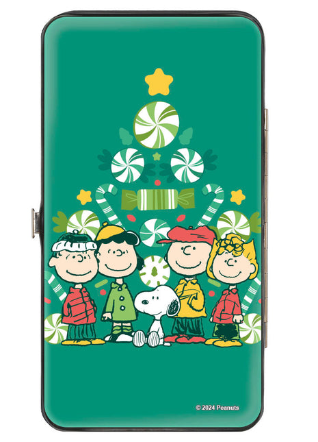 Hinged Wallet - Peanuts Holiday Christmas Tree Group Pose Greens