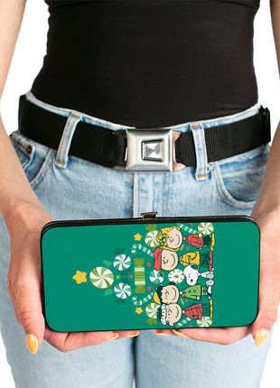 Hinged Wallet - Peanuts Holiday Christmas Tree Group Pose Greens