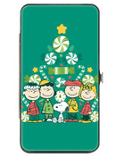 Hinged Wallet - Peanuts Holiday Christmas Tree Group Pose Greens
