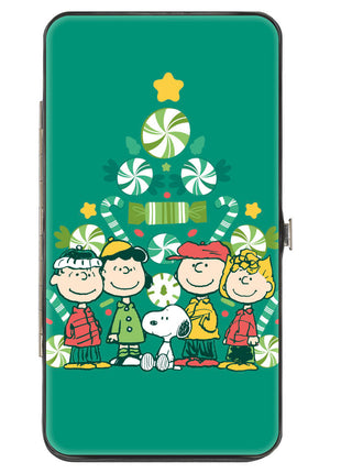 Hinged Wallet - Peanuts Holiday Christmas Tree Group Pose Greens