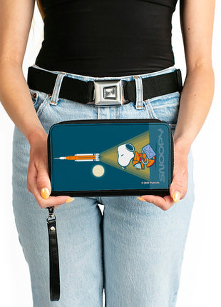 PU Zip Around Wallet Rectangle - Peanuts Astronaut Rocket Launch Snoopy Pose Blues