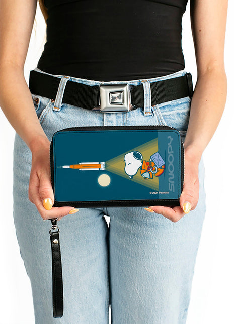 PU Zip Around Wallet Rectangle - Peanuts Astronaut Rocket Launch Snoopy Pose Blues