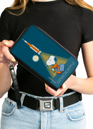 PU Zip Around Wallet Rectangle - Peanuts Astronaut Rocket Launch Snoopy Pose Blues
