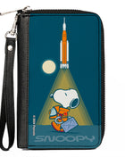 PU Zip Around Wallet Rectangle - Peanuts Astronaut Rocket Launch Snoopy Pose Blues