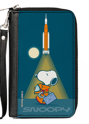 PU Zip Around Wallet Rectangle - Peanuts Astronaut Rocket Launch Snoopy Pose Blues
