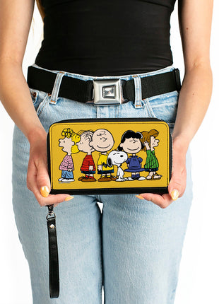 PU Zip Around Wallet Rectangle - Peanuts Gang Close-Up Group Pose Golden Yellow
