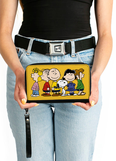 PU Zip Around Wallet Rectangle - Peanuts Gang Close-Up Group Pose Golden Yellow