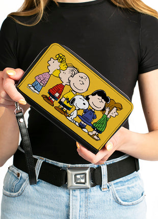 PU Zip Around Wallet Rectangle - Peanuts Gang Close-Up Group Pose Golden Yellow