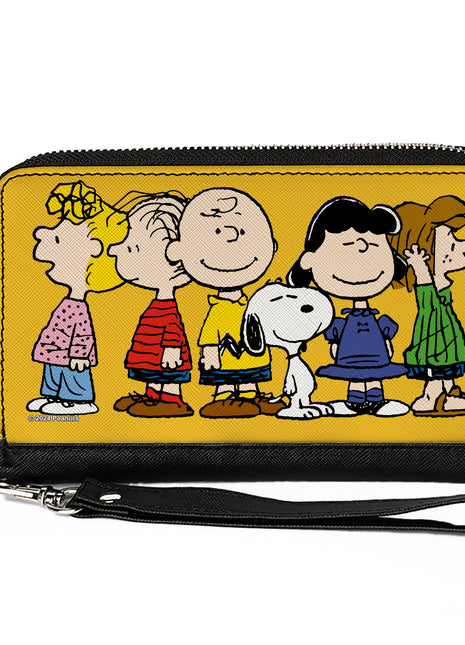 PU Zip Around Wallet Rectangle - Peanuts Gang Close-Up Group Pose Golden Yellow