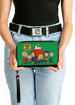 PU Zip Around Wallet Rectangle - Peanuts Gang HAPINESS IS BEING ONE OF THE GANG Group Pose Green