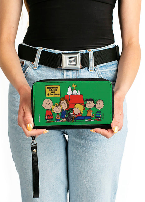 PU Zip Around Wallet Rectangle - Peanuts Gang HAPINESS IS BEING ONE OF THE GANG Group Pose Green