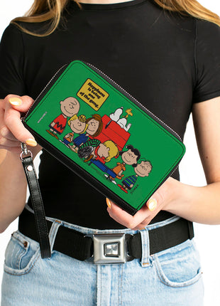 PU Zip Around Wallet Rectangle - Peanuts Gang HAPINESS IS BEING ONE OF THE GANG Group Pose Green