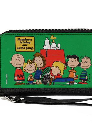 PU Zip Around Wallet Rectangle - Peanuts Gang HAPINESS IS BEING ONE OF THE GANG Group Pose Green