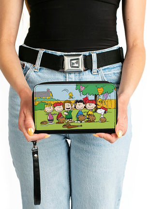 PU Zip Around Wallet Rectangle - Peanuts Gang Backyard Baseball Group Pose