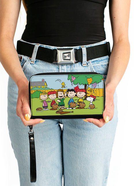 PU Zip Around Wallet Rectangle - Peanuts Gang Backyard Baseball Group Pose