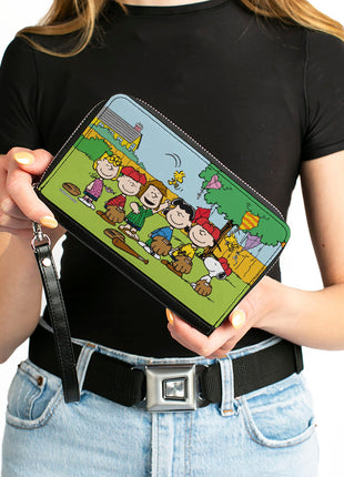 PU Zip Around Wallet Rectangle - Peanuts Gang Backyard Baseball Group Pose
