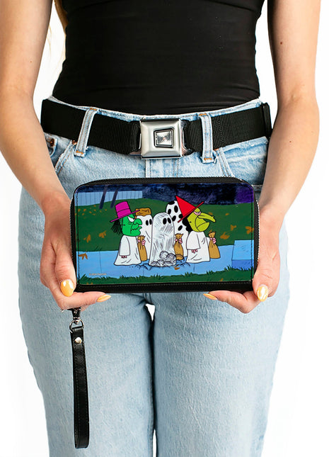 PU Zip Around Wallet Rectangle - Peanuts Gang Halloween Trick or Treat Group Pose