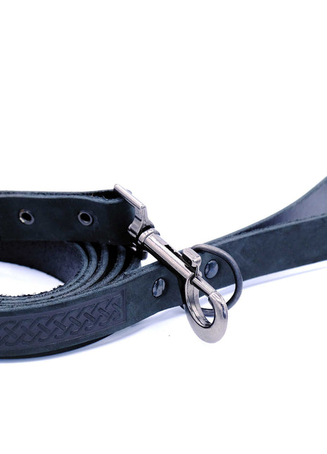 Celtic Sport Midnight Black Leather Dog Leash
