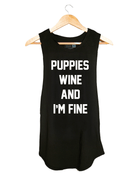 Puppies Wine & I'm Fine Tank | Gift for Dog Moms | Wine Lover Apparel