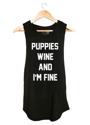 Puppies Wine & I'm Fine | Women's Sleeveless Tank | Gifts for Wine & Dog Lovers