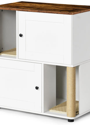 Double Cat Litter Box Enclouse,Cat Litter Box Enclosure for 2 Cats, Cat Litter Cabinet, Double Litter Box Enclosure with Shelve, Fit Most of Litter Box, White+Vintage