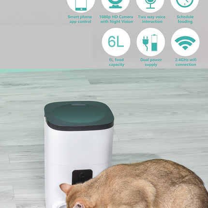 Automatic Pet Feeder with Camera, App Control, Voice Recorder, Timed Feeder for Schedule Feeding, Dual Power Supply,Wifi Pet Food Dispenser with App Control