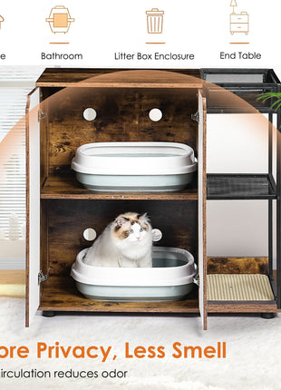 Litter Box Enclosure for 2 Cats.Cat Litter Box Furniture,Enclosed Cat Litter Boxes,Cat Furniture Cabinet,Rustic Brown