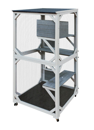 30.7'  Wooden Catio Outdoor Cat Enclosure, Luxury Cat House on Wheels with Napping House, 4 Platforms & Weatherproof Asphalt Roof, Large Kitty Cat Condo Cage Shelter Playpen with Sliding Doors