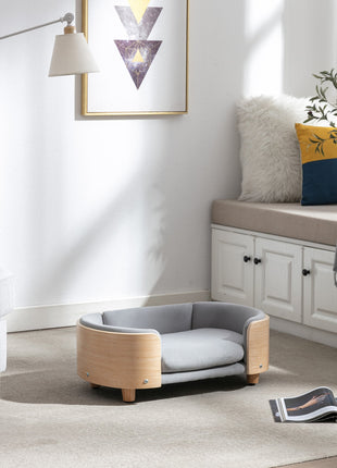 Scandinavian style Elevated Dog Bed Pet Sofa With Solid Wood legs and Bent Wood Back, Velvet Cushion,Small Size