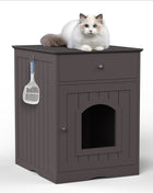 Wooden Pet House Cat Litter Box Enclosure with Drawer, Side Table, Indoor Pet Crate, Cat Home Nightstand (Brown)