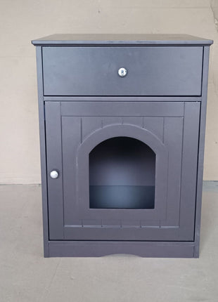 Wooden Pet House Cat Litter Box Enclosure with Drawer, Side Table, Indoor Pet Crate, Cat Home Nightstand (Brown)