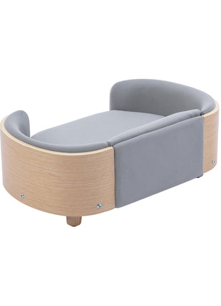 Scandinavian style Elevated Dog Bed Pet Sofa With Solid Wood legs and Bent Wood Back, Velvet Cushion,Small Size