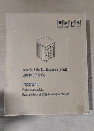 Wooden Pet House Cat Litter Box Enclosure with Drawer, Side Table, Indoor Pet Crate, Cat Home Nightstand (White)