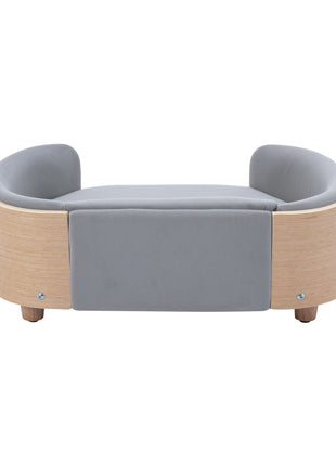 Scandinavian style Elevated Dog Bed Pet Sofa With Solid Wood legs and Bent Wood Back, Velvet Cushion,Small Size
