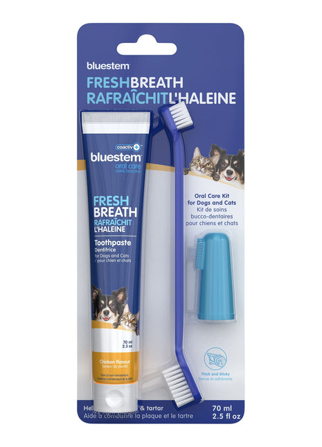 bluestem coactiv+ Oral Dental Kit for Dogs and Cats – Toothpaste, Toothbrush & Finger Brush