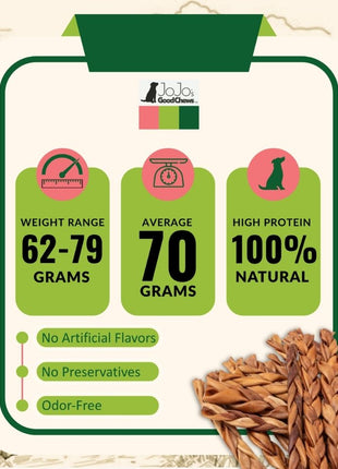 All-Natural Braided Collagen Stick Dog Treats, Supports Joint, Skin & Coat Health – 12-Inch Standard (25/Case)