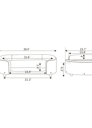 Scandinavian style Elevated Dog Bed Pet Sofa With Solid Wood legs and Bent Wood Back, Velvet Cushion,Small Size