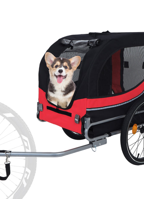 Large Folding Bike Trailer for Dogs – 66LB Capacity All-Terrain Pet Carrier, Durable Steel Frame for Cycling, Jogging, Camping & Outdoor Adventures, Black- Red