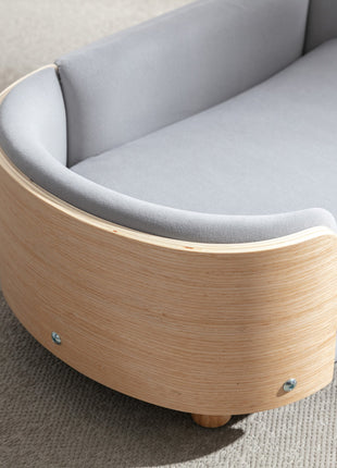 Scandinavian style Elevated Dog Bed Pet Sofa With Solid Wood legs and Bent Wood Back, Velvet Cushion,Small Size