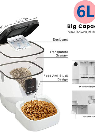 Automatic Pet Feeder with Camera, App Control, Voice Recorder, Timed Feeder for Schedule Feeding, Dual Power Supply,Wifi Pet Food Dispenser with App Control