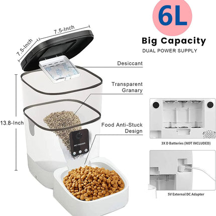 Automatic Pet Feeder with Camera, App Control, Voice Recorder, Timed Feeder for Schedule Feeding, Dual Power Supply,Wifi Pet Food Dispenser with App Control