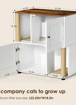 Double Cat Litter Box Enclouse,Cat Litter Box Enclosure for 2 Cats, Cat Litter Cabinet, Double Litter Box Enclosure with Shelve, Fit Most of Litter Box, White+Vintage