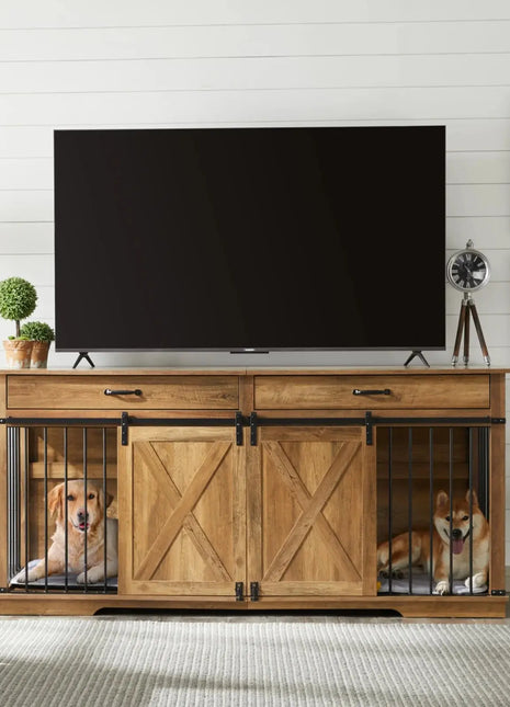 72.5" Walsh Double Dog Crate Furniture For 2 Dogs