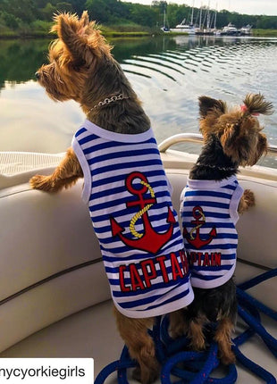 Parisian Pet 'Captain' Fun Sailor Dog Outfit – Soft and Breathable Nautical Pet Wear for Small Dogs & Cats, Blue & White Stripes